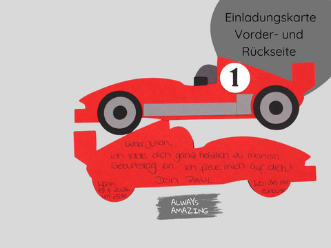 Bastelset Einladungskarte Rennauto