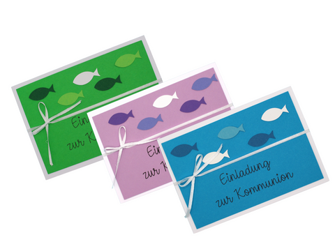 Einladungskarten Kommunion mit Fische | Bastelset  | Einladungskarten Konfirmation | Taufkarten