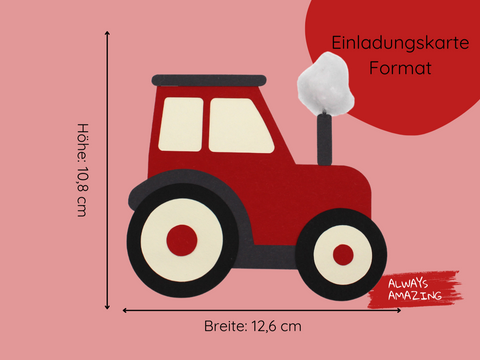 Einladungskarte roter Traktor Bastelset