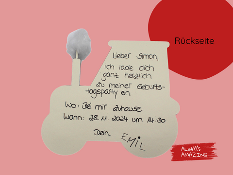 Einladungskarten roter Traktor Bastelset