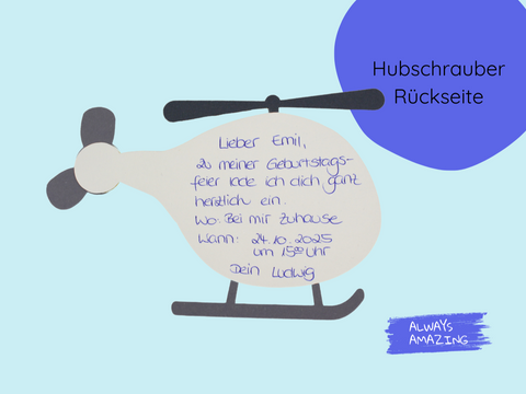 Hubschrauber Einladungskarte Bastelset