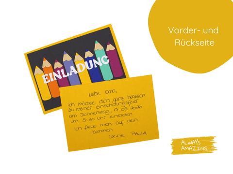 Einladungskarten zur Einschulung | Karten personalisieren | Einladung Schuleinführung |  Einladung zum Schulanfang | Bastelset