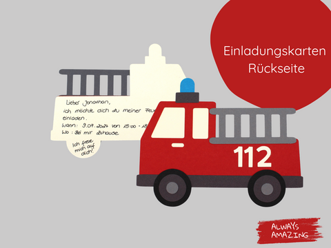 Bastelset Feuerwehr Auto Einladungskarte