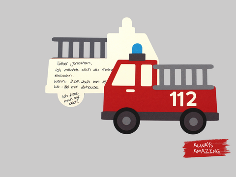 Bastelset Feuerwehr Auto Einladungskarte