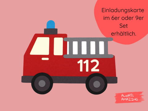 Bastelset Feuerwehr Auto Einladungskarte