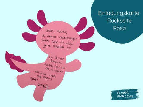 Axolotl Einladungskarten | Bastelset | Einladungskarten zum Basteln | Bastelset Einladungskarten | Axolotl basteln