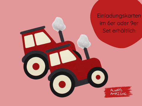 Einladungskarten roter Traktor Bastelset