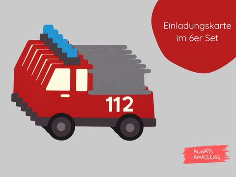 Bastelset Feuerwehr Auto Einladungskarte