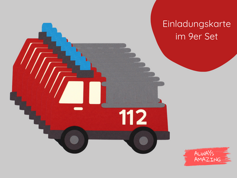 Bastelset Feuerwehr Auto Einladungskarte