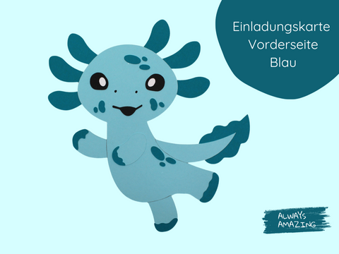 Axolotl Einladungskarten | Bastelset | Einladungskarten zum Basteln | Bastelset Einladungskarten | Axolotl basteln