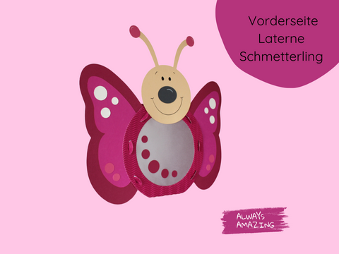 Detailaufnahme der Schmetterling-Laterne mit farbenfrohen Flügeln und hochwertiger Verarbeitung | Always Amazing Bastelshop