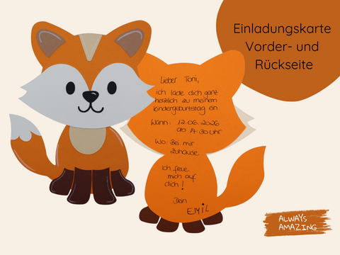 Einladungskarte mit Fuchs-Motiv für Kindergeburtstag | Always Amazing Bastelshop