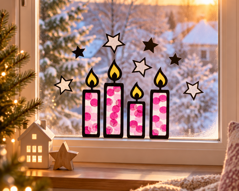 Kerzen Fensterbild Bastelset | Weihnachtsdeko mit Transparentpapier