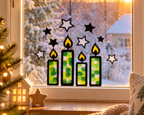 Kerzen Fensterbild Bastelset | Weihnachtsdeko mit Transparentpapier