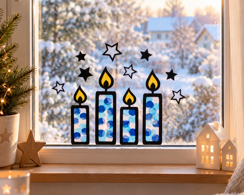 Kerzen Fensterbild Bastelset | Weihnachtsdeko mit Transparentpapier