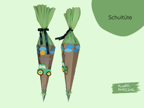 Grosse Schultuete fuer Schulanfaenger mit Traktor | Always Amazing Bastelshop