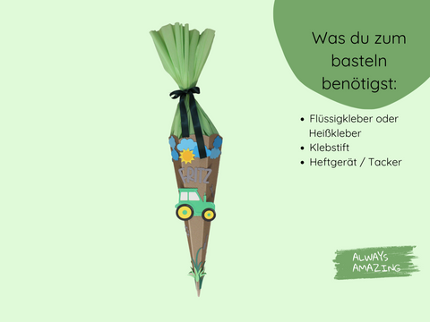 Traktor-Schultuete mit Namen des Kindes | Always Amazing Bastelshop