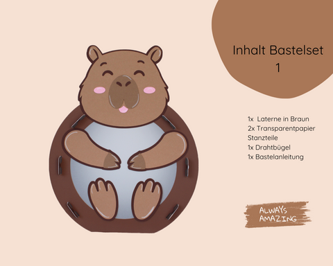 Capybara Laterne Bastelset 1 mit Drahtbügel und Anleitung