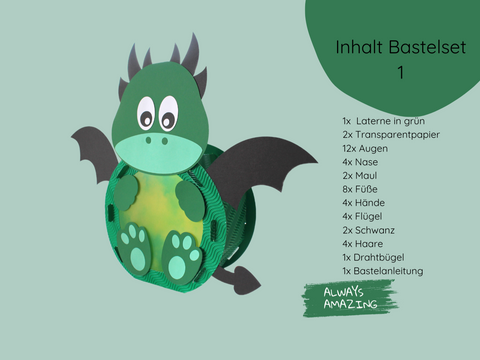 Drachen Laterne Bastelset Set 1 – Bastelset mit Drahtbügel und Anleitung