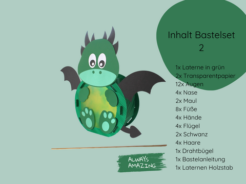 Drachen Laterne Bastelset Set 2 – Bastelset mit Holzstab