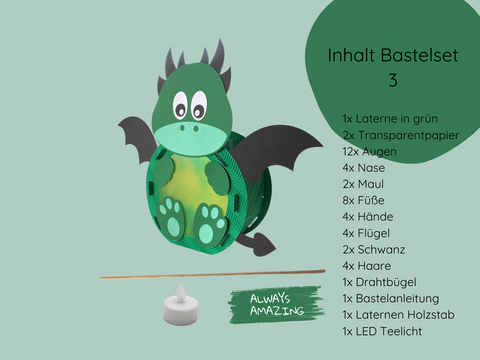 Drachen Laterne Bastelset Set 3 – Bastelset mit LED-Teelicht