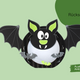 Rückseite Fledermaus-Laterne mit schwarzen Flügeln, großen Augen und grünen Details
