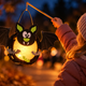 Fledermaus-Laterne zum Basteln für Kinder leuchtet bei Nacht mit warmem Licht beim Laternenumzug.