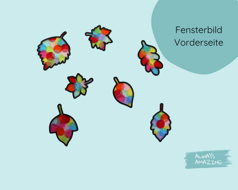 Vorderseite der Herbstblätter mit eingeklebtem Transparentpapier für leuchtende Fensterbilder.