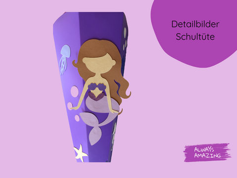 Glitzer Details der Meerjungfrau Schultüte | Always Amazing Bastelshop