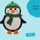 Grüner Pinguin mit grüner Wintermütze und passendem Schal aus vorgestanztem Tonkarton, als winterliches Fensterbild zum Basteln.