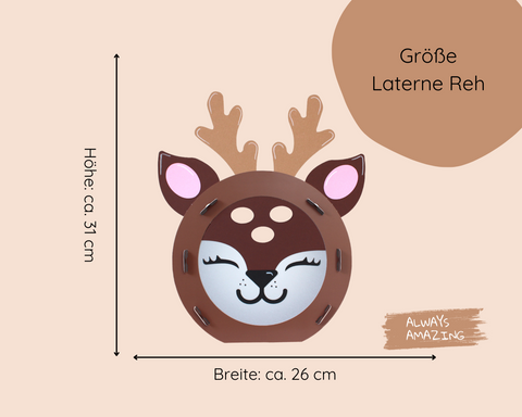 Reh Laterne mit Maßen von 26 cm Breite und 31 cm Höhe