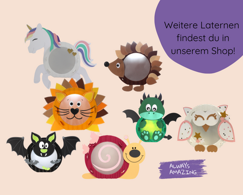 Übersicht unserer Tier-Laternen Bastelsets für St. Martin